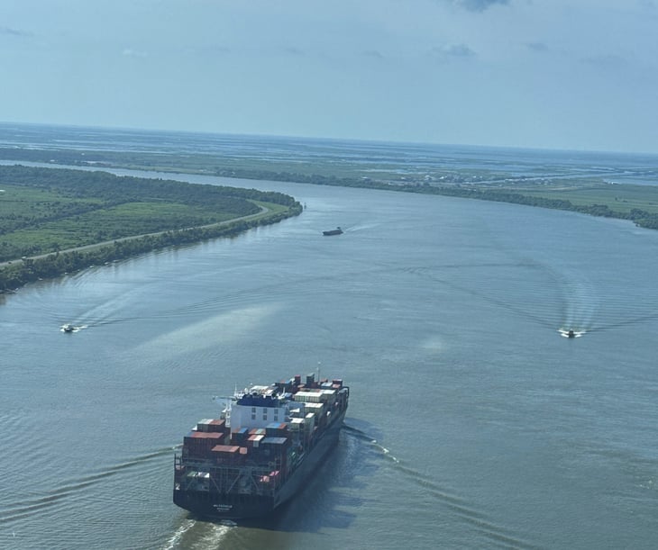 An ariel view of ships on the Mississippi Rivers moving through Louisiana Gateway Port's jurisdiction.