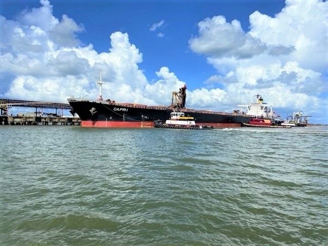The M/V Capri the largest vessel by cargo volume to load on the Mississippi River August 2022. 
